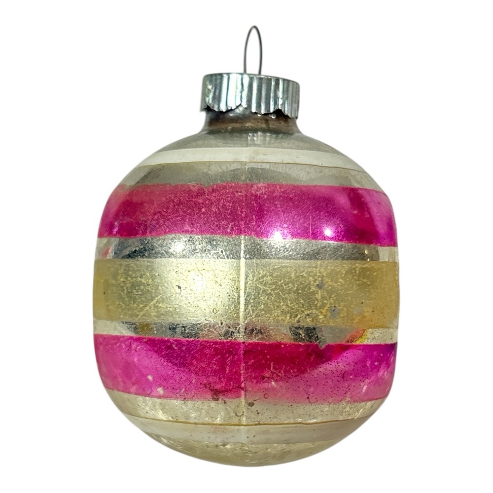 Vintage 2.5" Shiny Brite Double Indent Reflector Glass Christmas Ornament Stripe - Picture 4 of 6